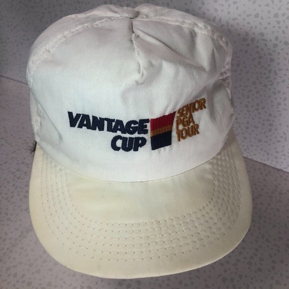 Vintage 80s 90s White Vantage Cup Senior PGA Tour Golf Snapback BallCap Dad Hat - Picture 2 of 5